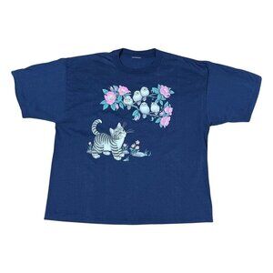 Cat‎ Lady Graphic T-shirt Womens 1X Plus Size Cottage Floral Sweet Grandmacore